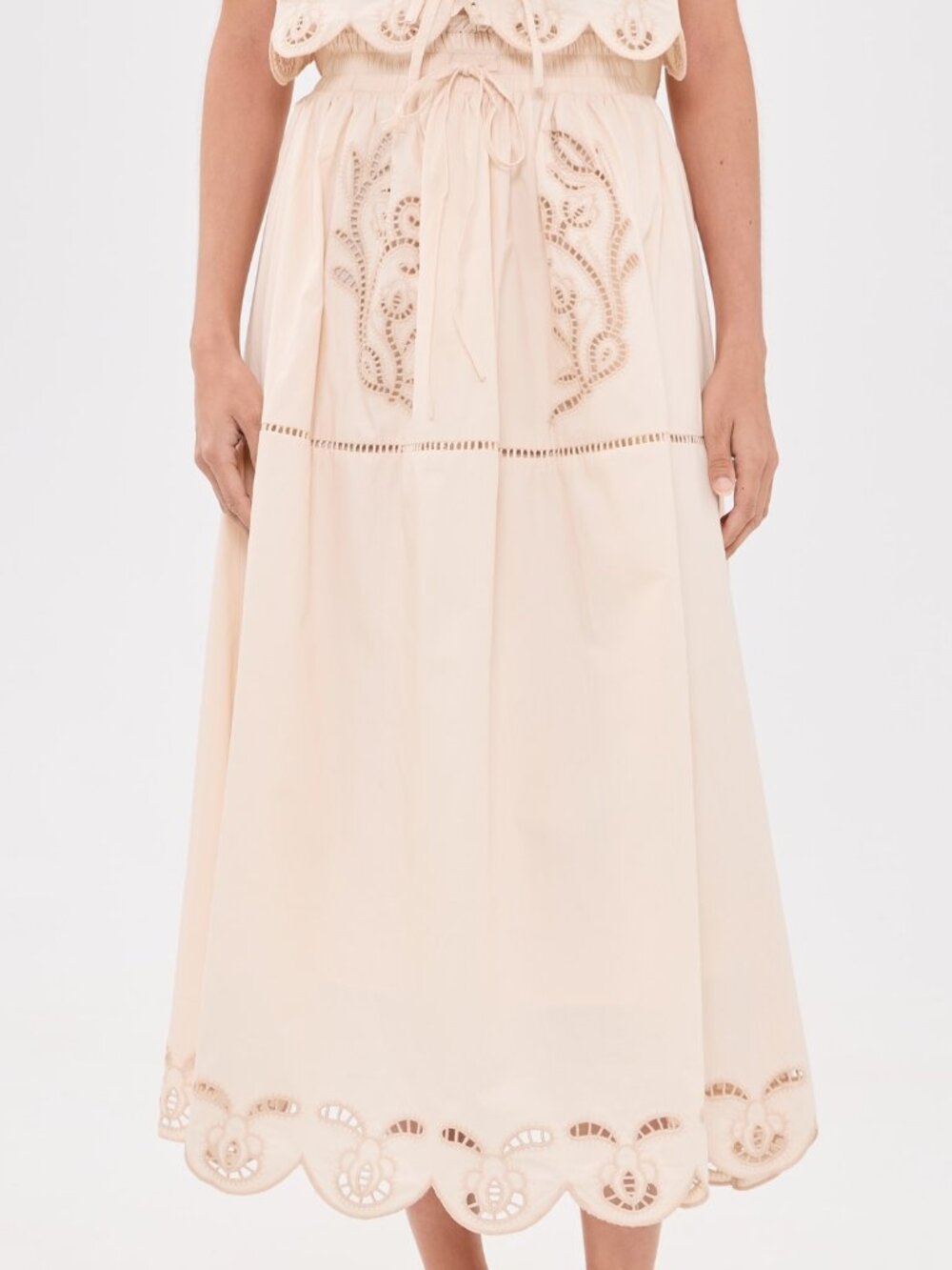 Moon River Eyelet Detail Midi Skirt